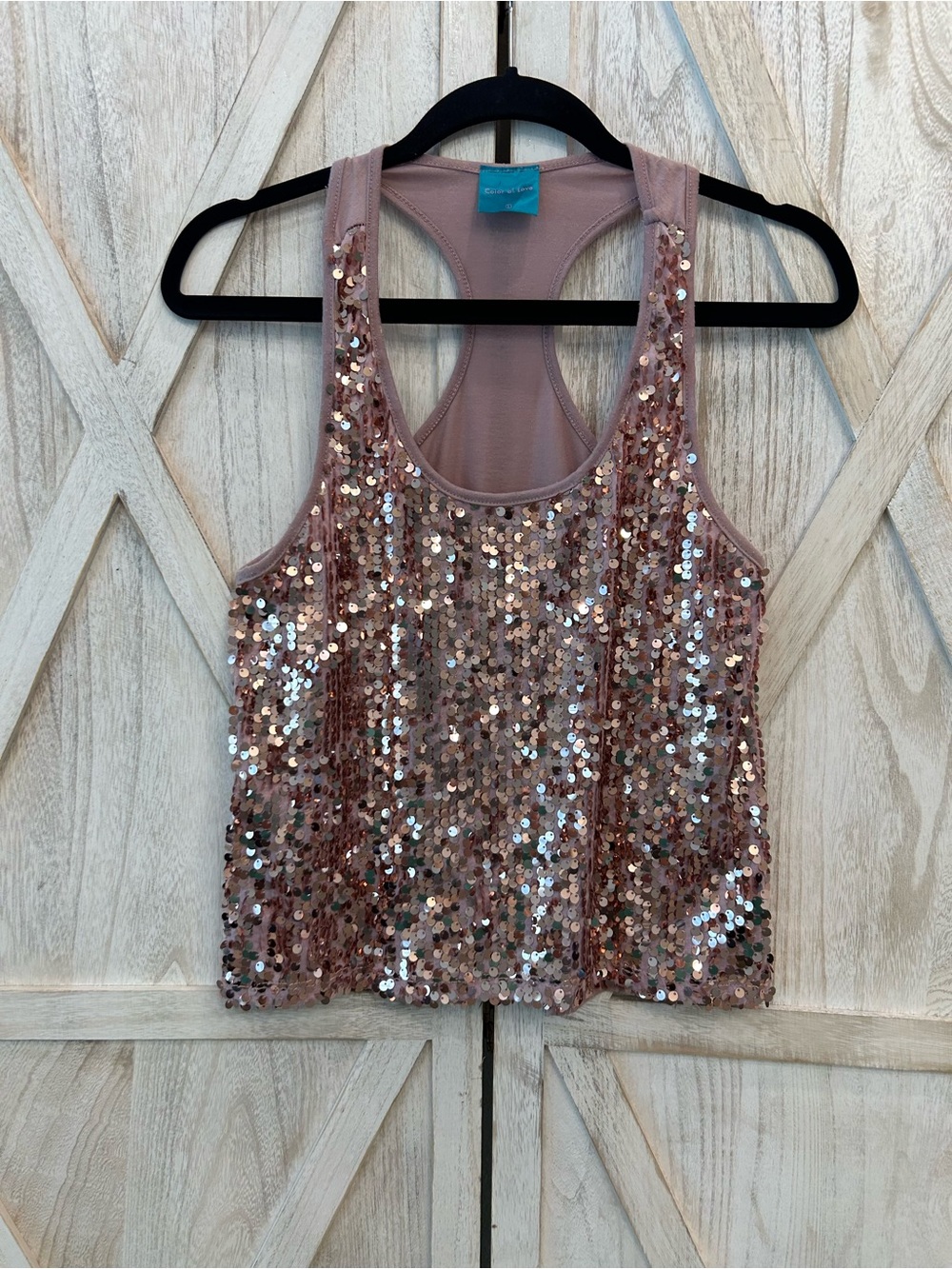 Sequin Racerback Tank Top -Rose Gold
